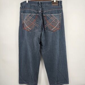 KINGMAKER Mens Jeans Size 42 Blue Denim Straight Leg Embroidered Pockets